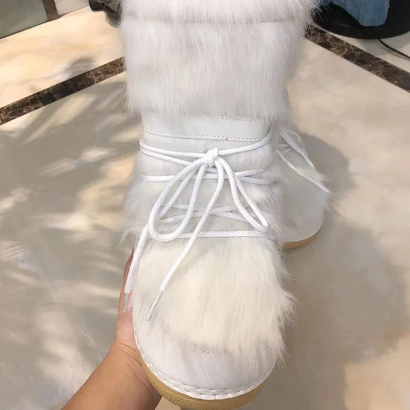 2023 Winter Snow Boots Women Ski Boots Fluffy Hairy Winter Fur Boots