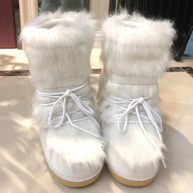 2023 Winter Snow Boots Women Ski Boots Fluffy Hairy Winter Fur Boots