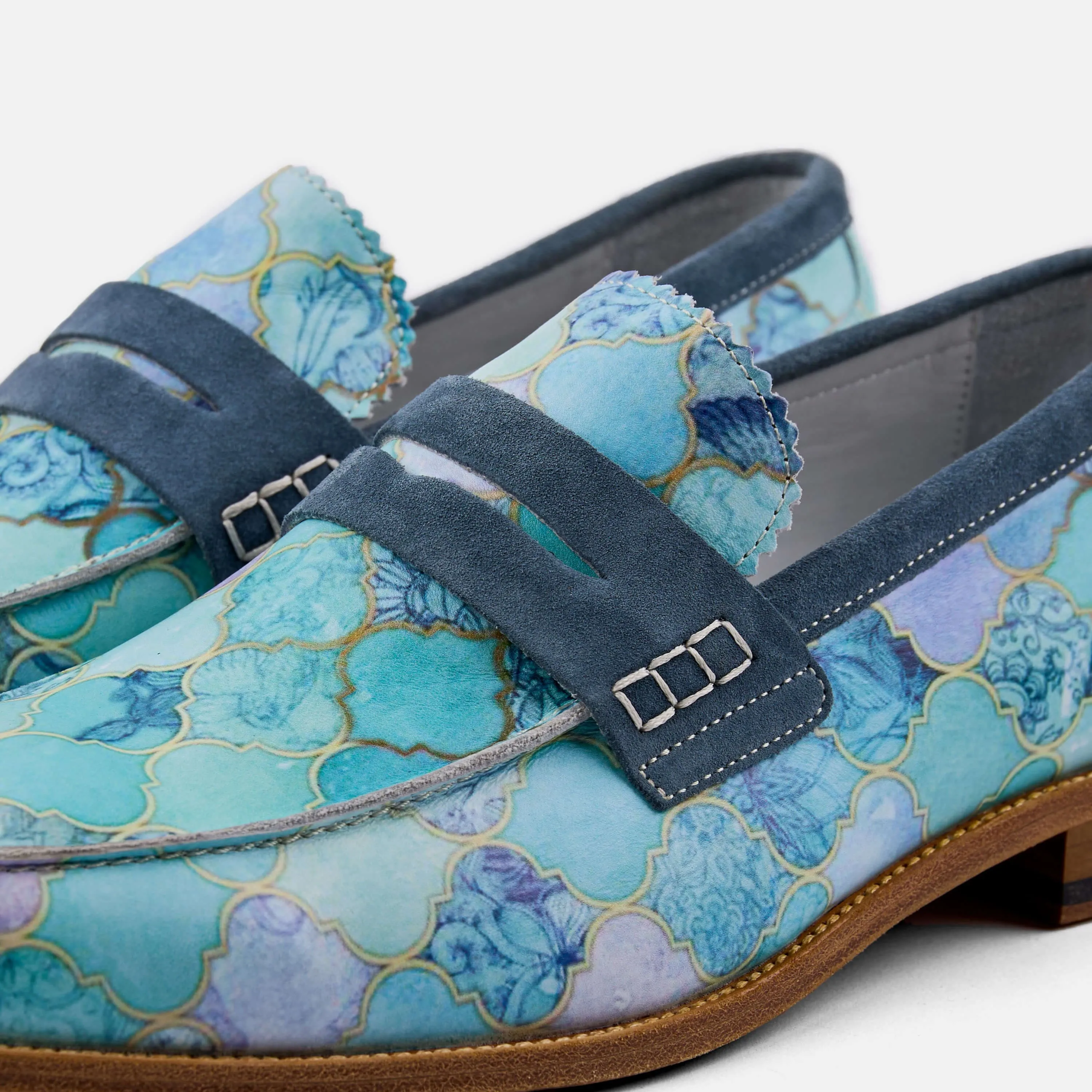 Abe Aquamarine Suede Penny Loafers