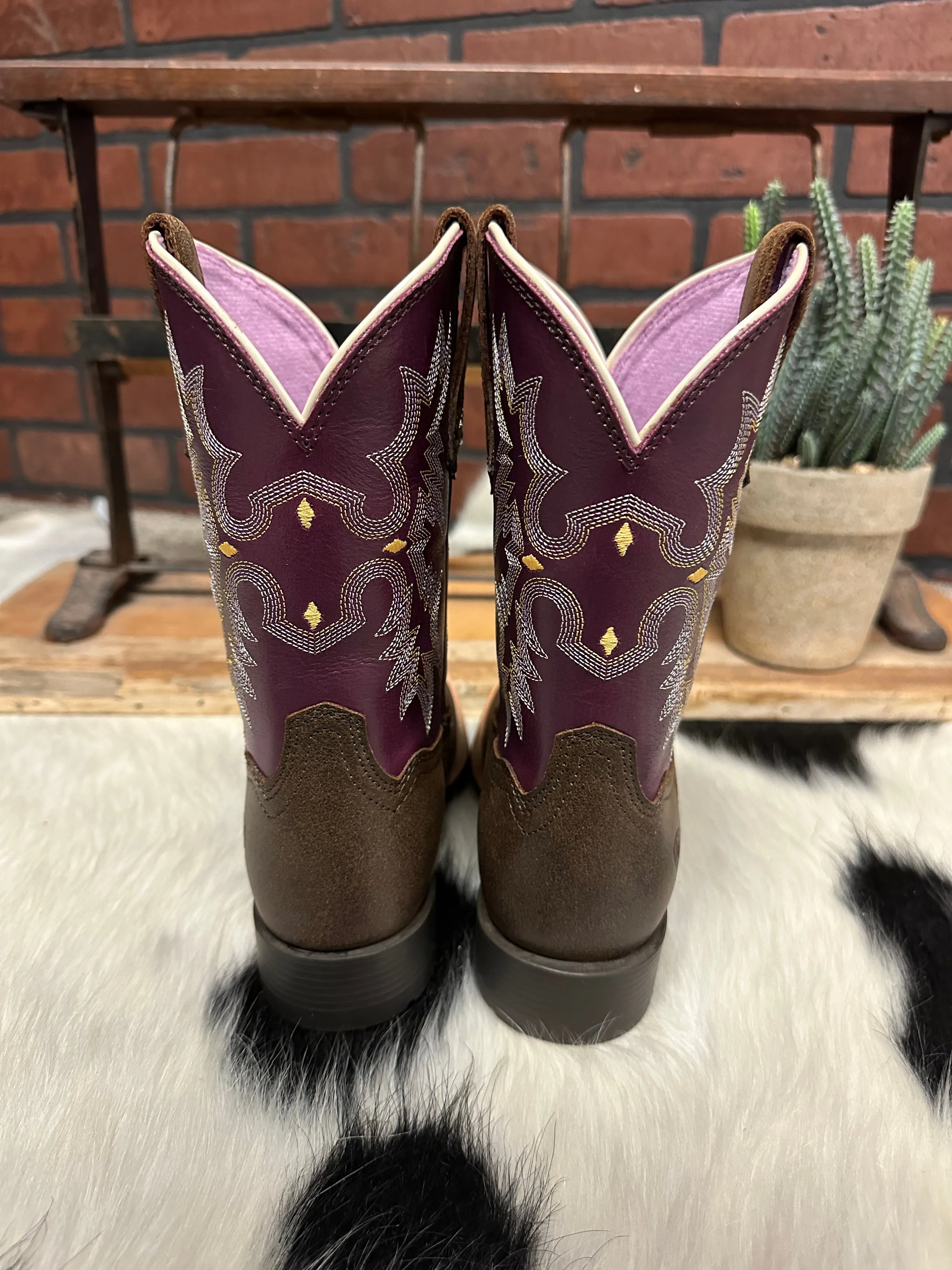 Ariat Children's/Youth Tombstone Brown/Purple Square Toe Western Cowboy Boot 10015390