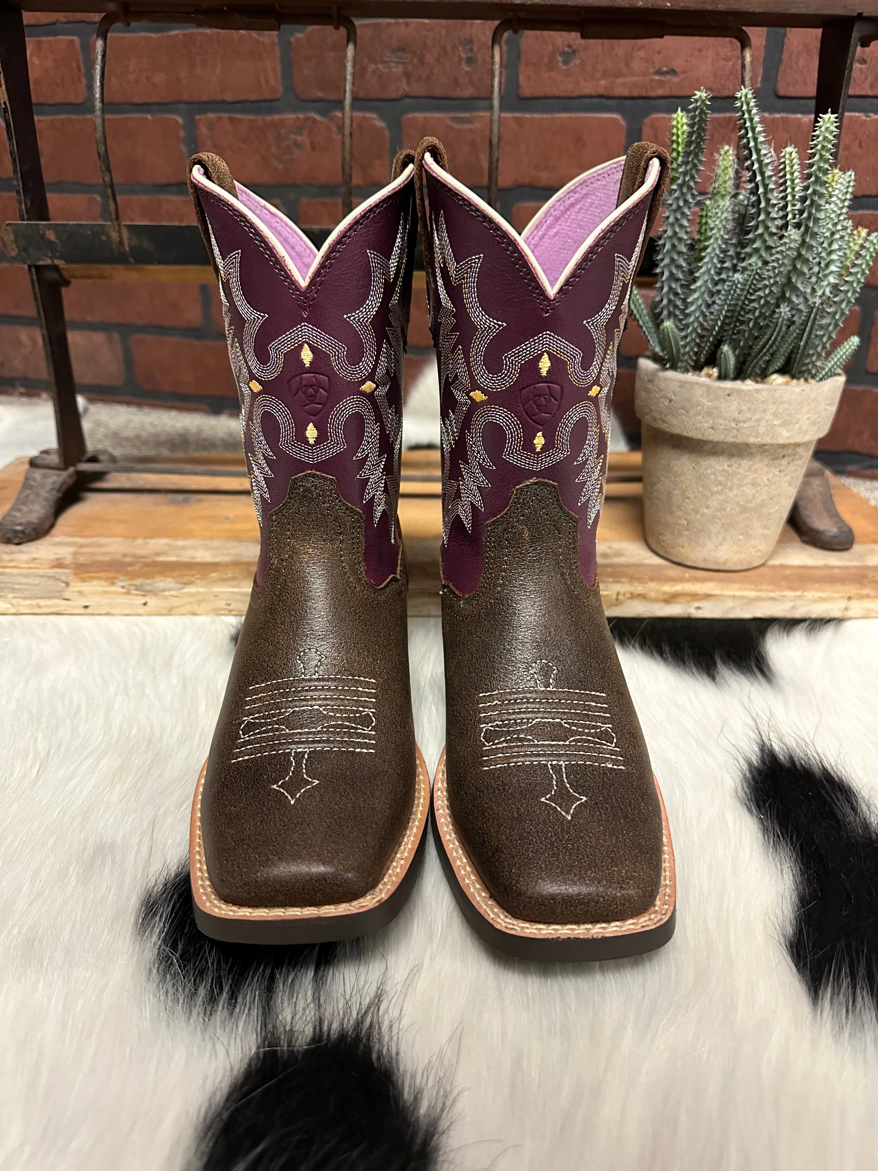 Ariat Children's/Youth Tombstone Brown/Purple Square Toe Western Cowboy Boot 10015390