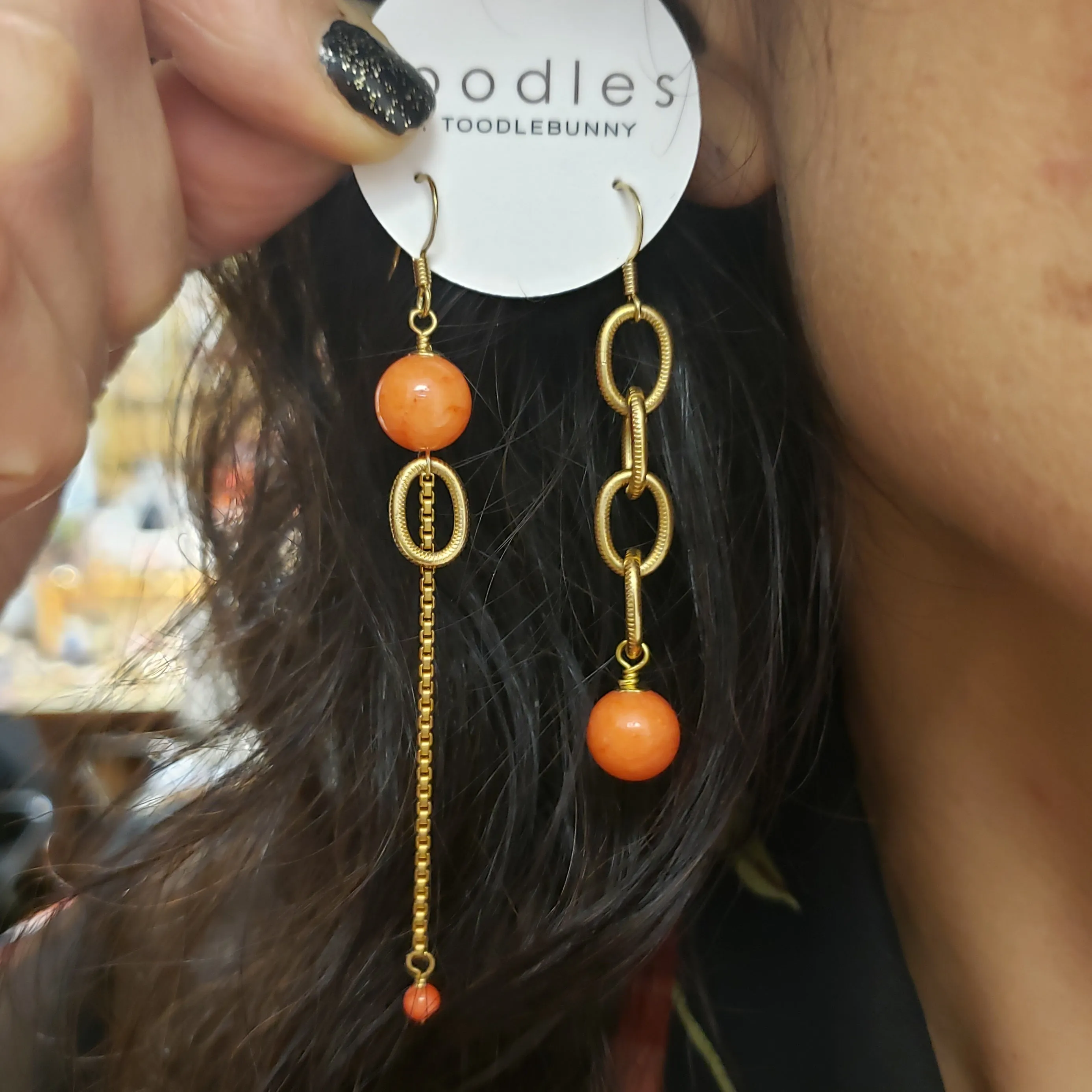 Asymmetric Color drop earrings - Coral Jade