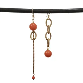 Asymmetric Color drop earrings - Coral Jade