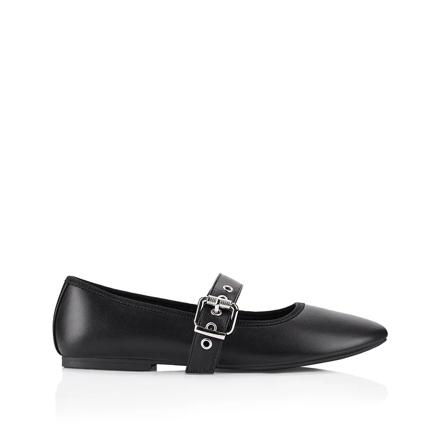 Banks Buckled Mary-Jane Flats - Black