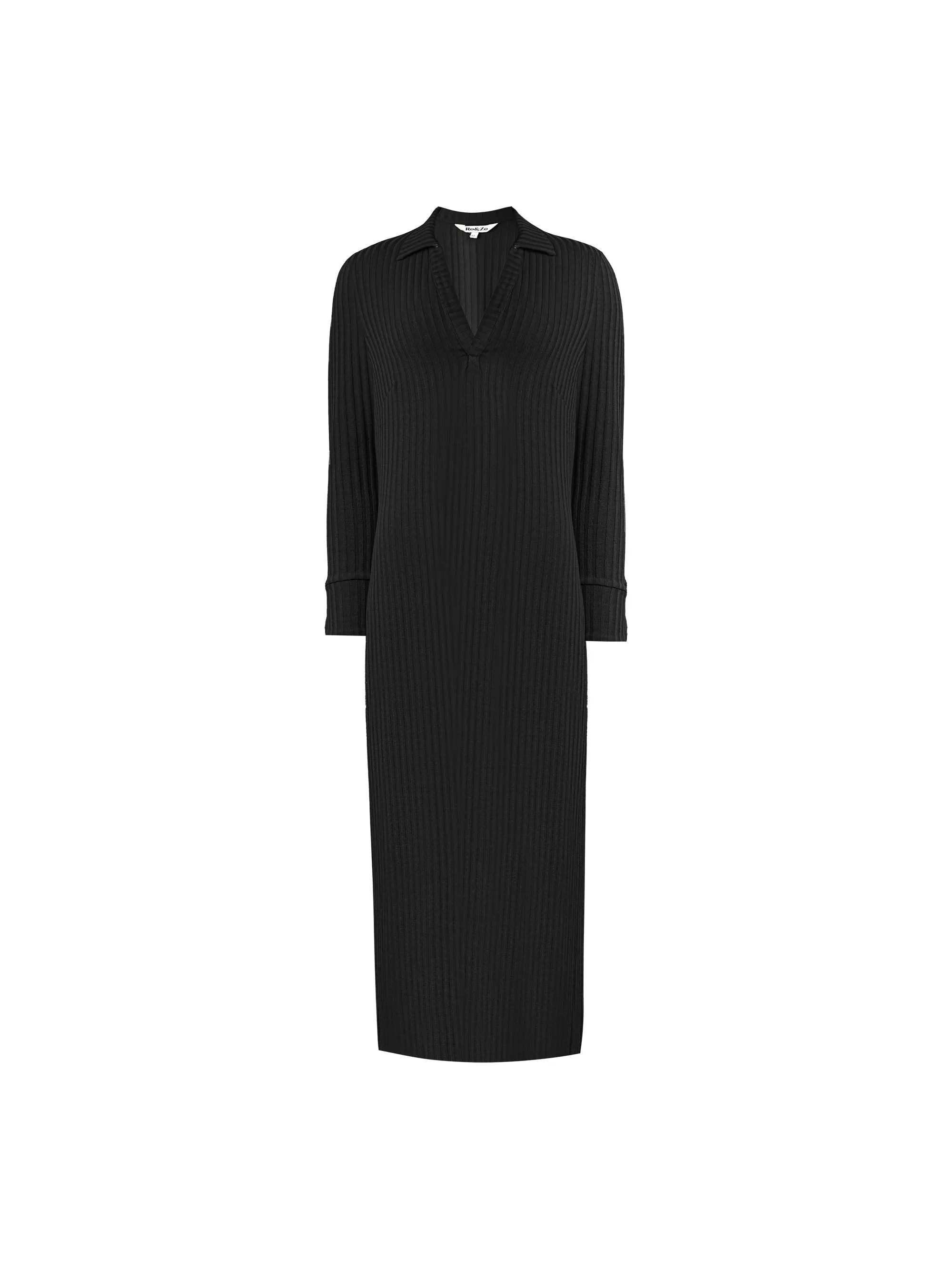 Black Collared Ribbed Jersey Dress