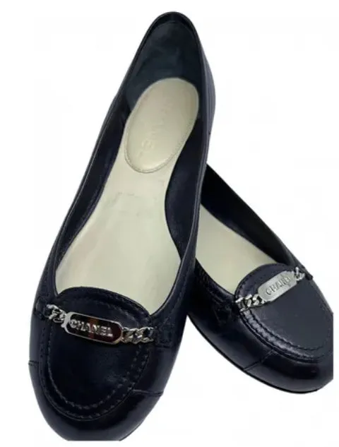 Chanel Black Leather loafer flat shoes EU 37 US 6.5