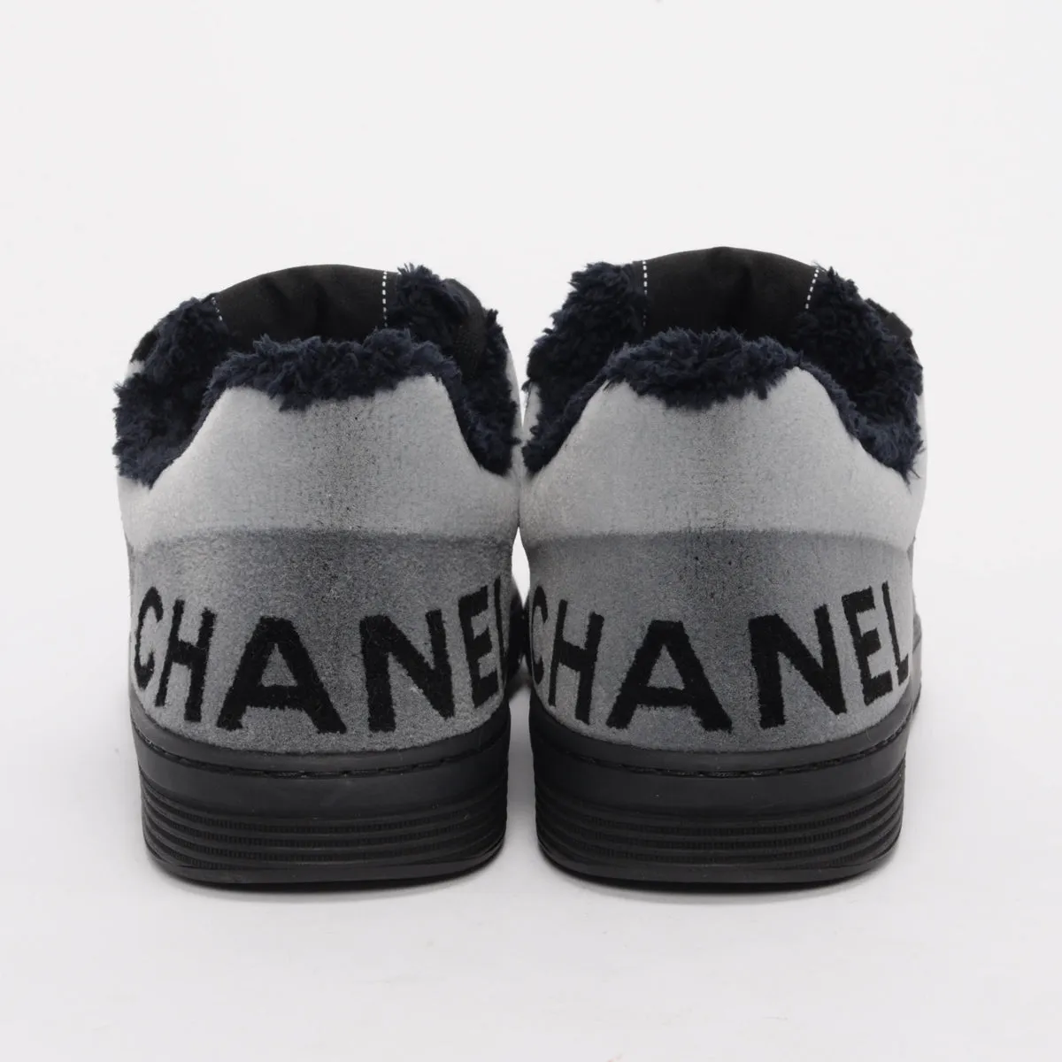 Chanel Charcoal Mixed Fibers Logo Sneakers 40