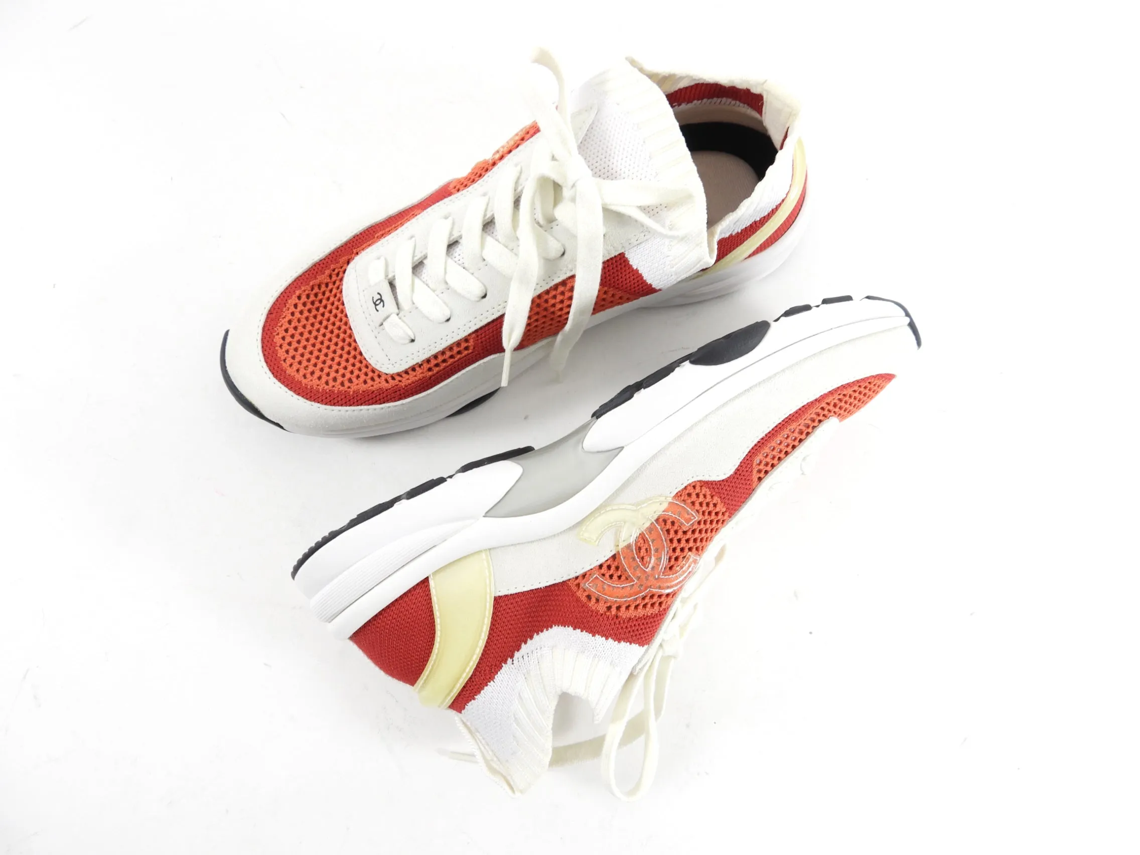 Chanel G36258 Suede and Mesh Knit Red White Sneakers -  40 / 39