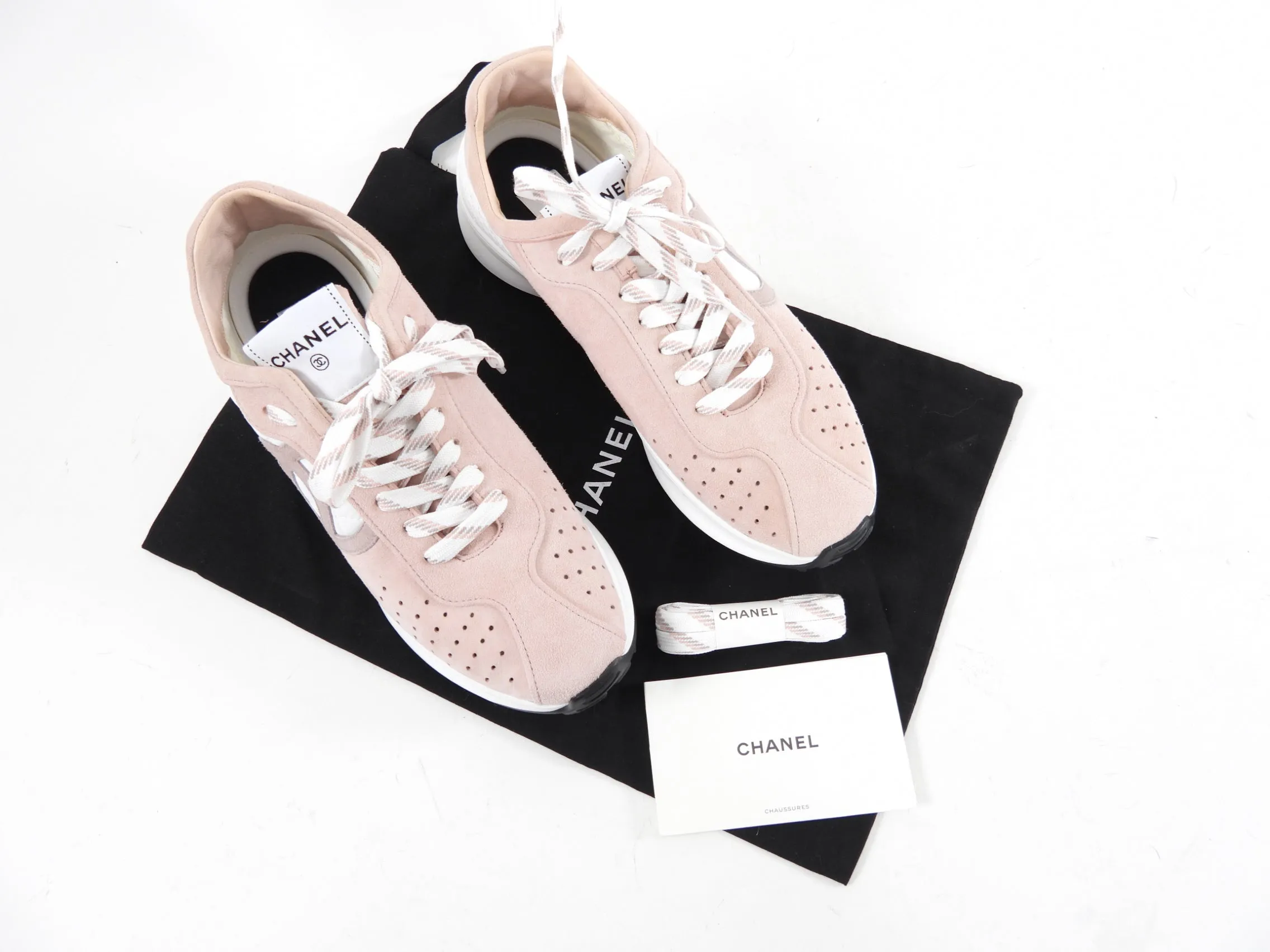 Chanel G39074 Light Pink Suede CC Sneakers - 40.5 / 39.5