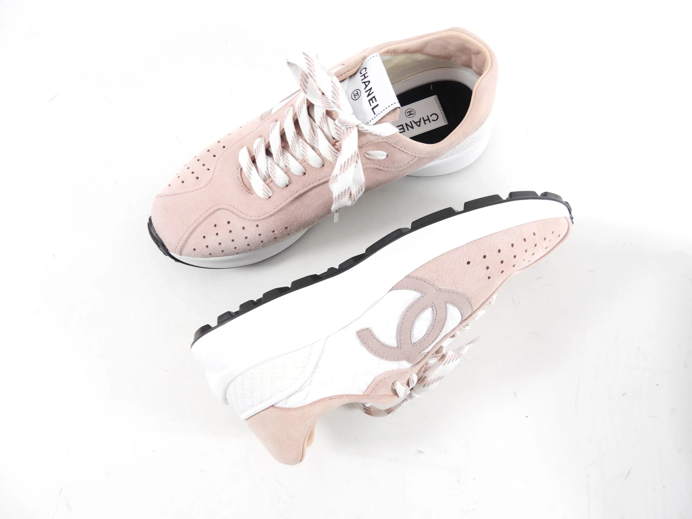 Chanel G39074 Light Pink Suede CC Sneakers - 40.5 / 39.5