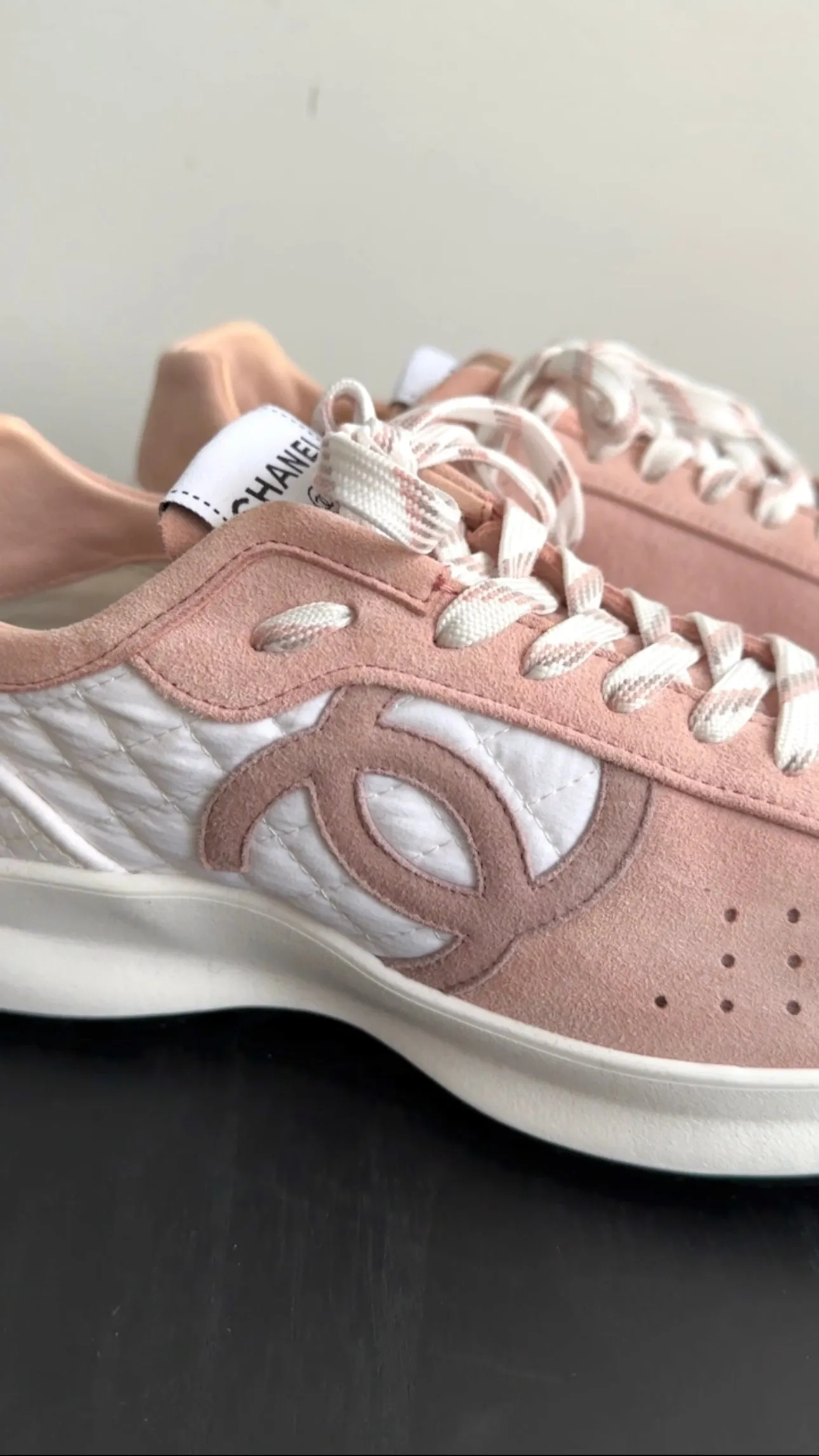 Chanel G39074 Light Pink Suede CC Sneakers - 40.5 / 39.5