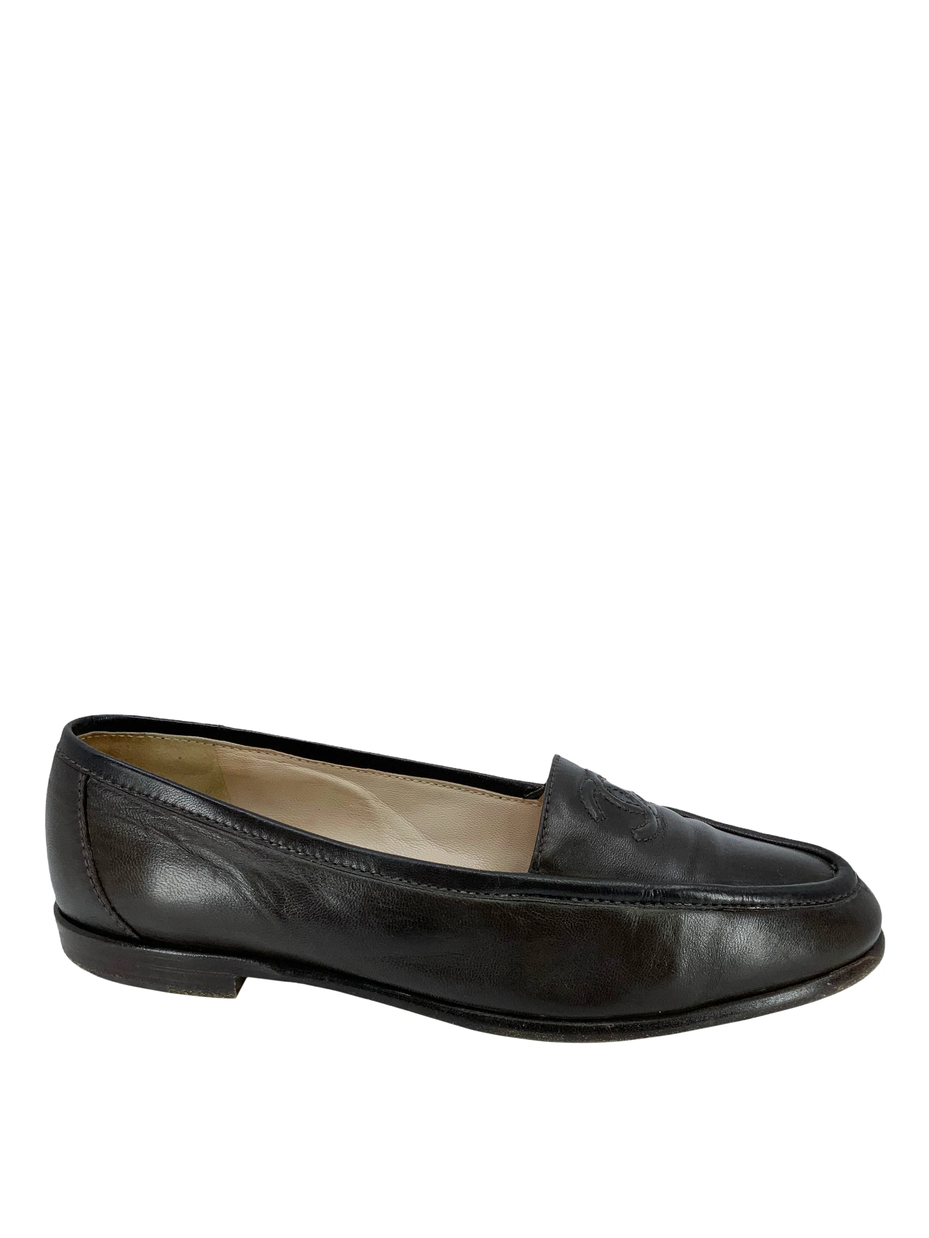 CHANEL Lambskin Leather CC Loafers Size 7.5