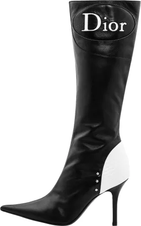 Christian Dior Moto Logo Leather Knee Boots