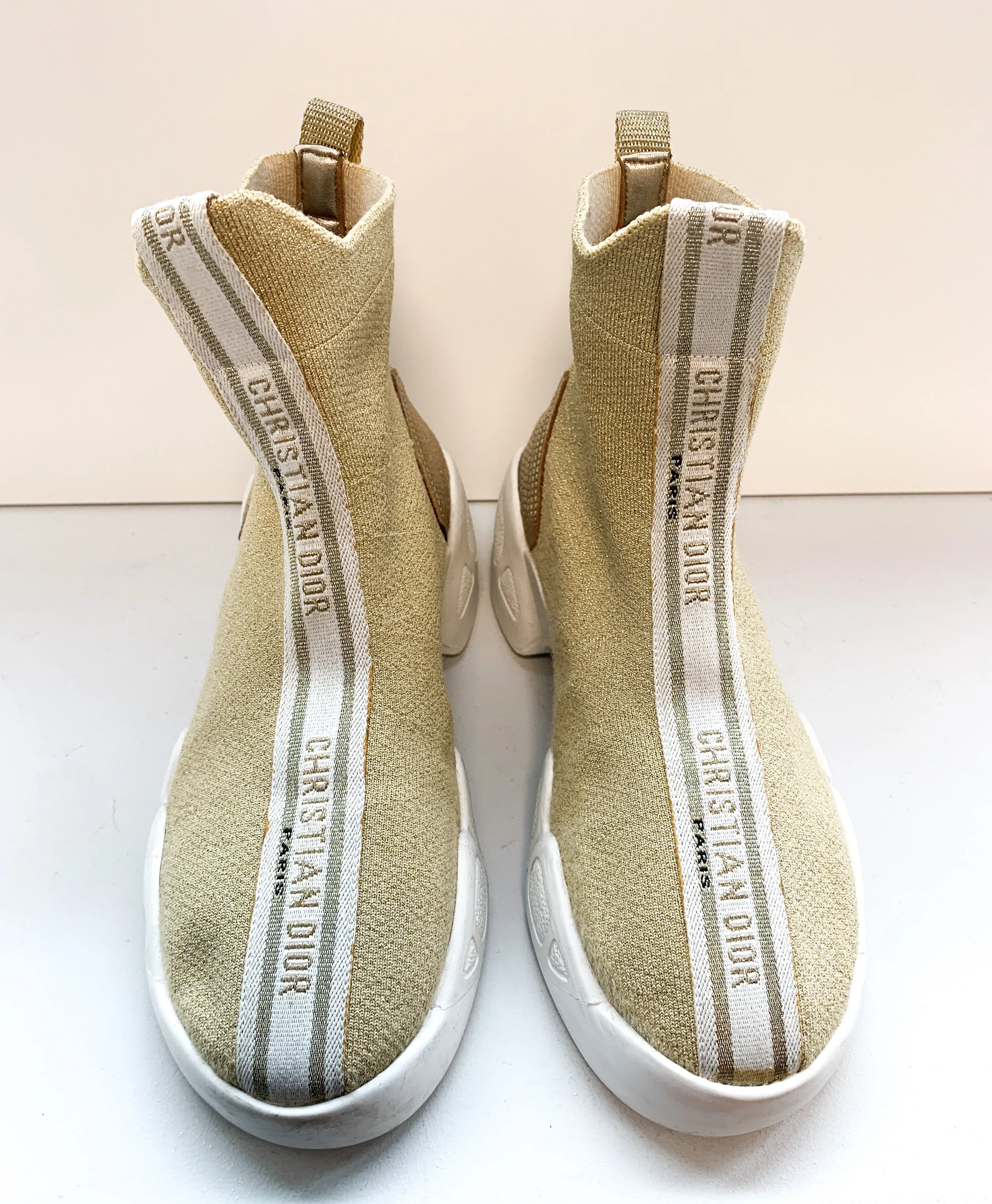 Christian Dior Sock Sneakers Gold Glitter 37