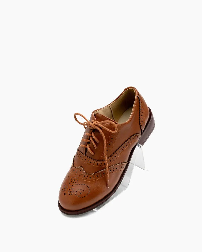 Classic Lace-up Wingtip Leather Flat Oxfords