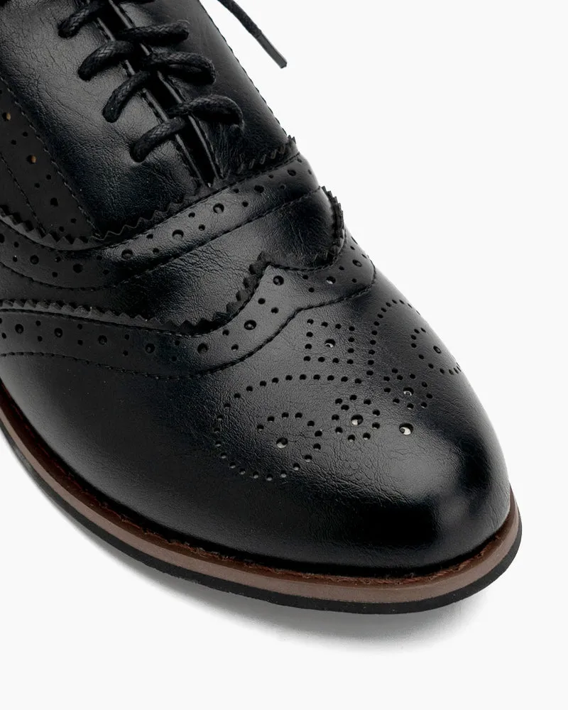 Classic Lace-up Wingtip Leather Flat Oxfords