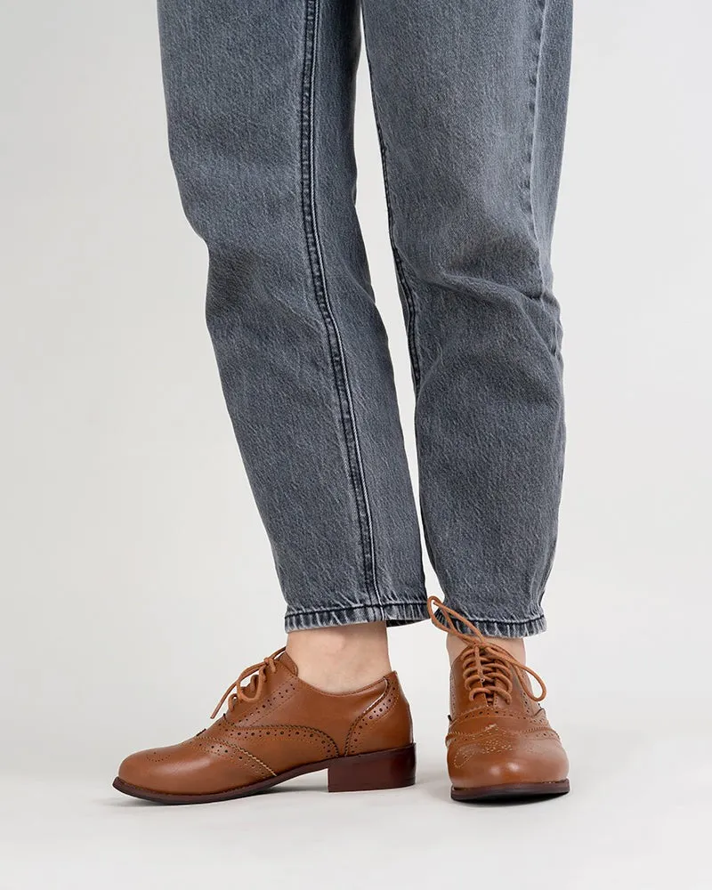 Classic Lace-up Wingtip Leather Flat Oxfords