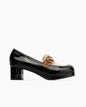 (Clean Up) Classic Metal Buckle Colorblock Chunky Heeled Loafers