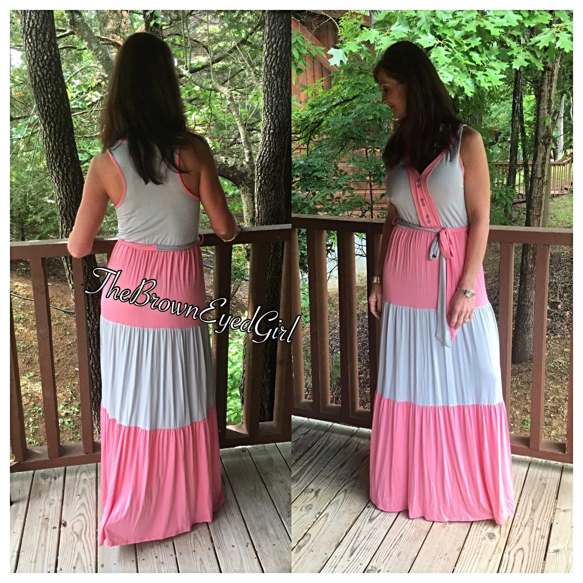 Color Block Pink & Grey Maxi dress