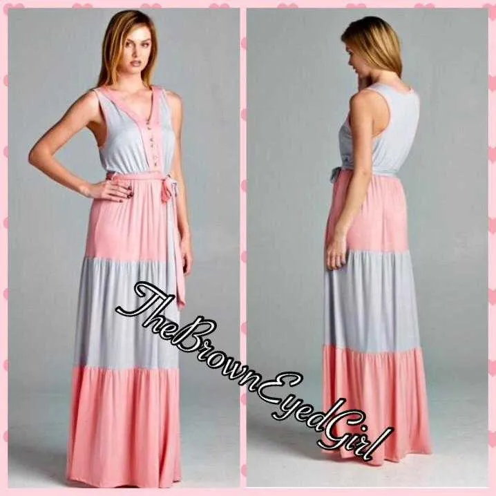 Color Block Pink & Grey Maxi dress