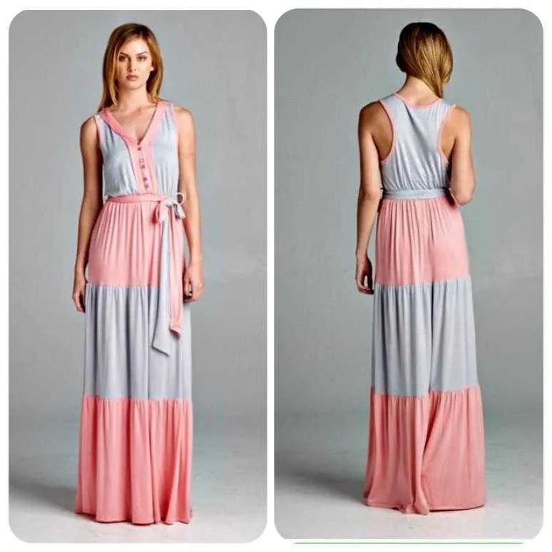 Color Block Pink & Grey Maxi dress