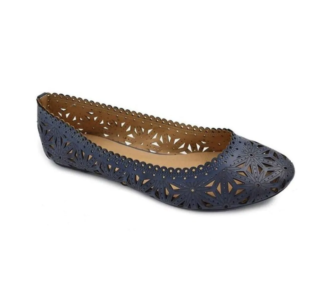 Flower Cut Out Ballerina Flats Round Toe Slip On