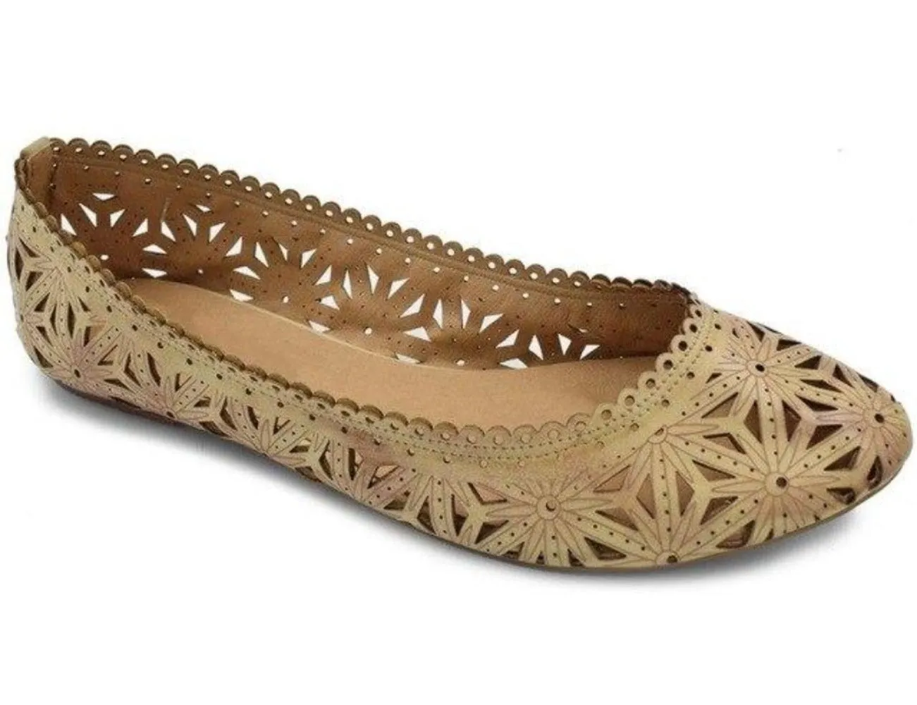 Flower Cut Out Ballerina Flats Round Toe Slip On