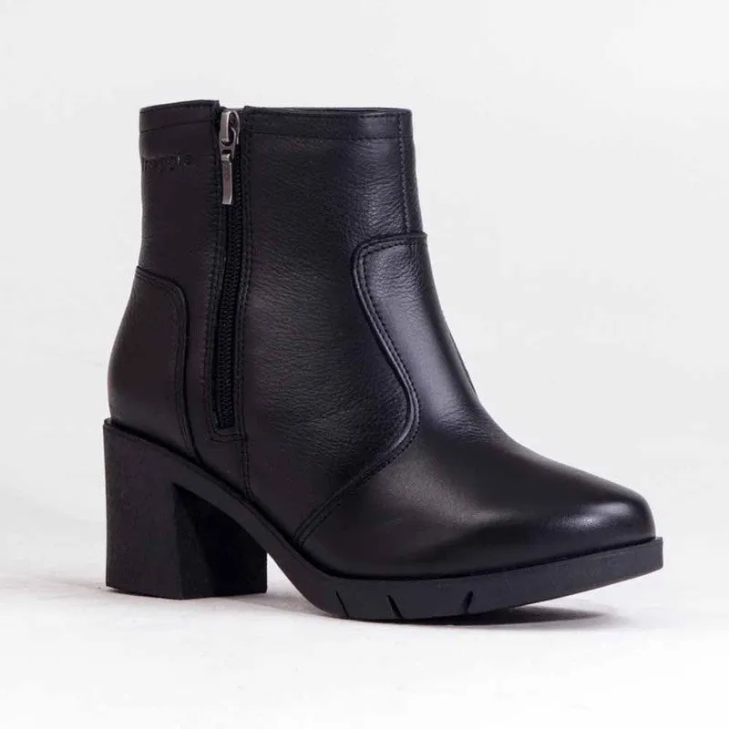 Froggie Flex Leather Block Heel Side Zip Ankle Boot - Black