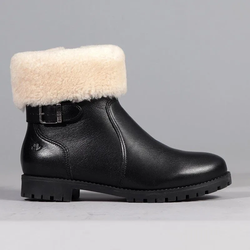 Froggie Pat Leather Fur Collar Ankle Boot - Black