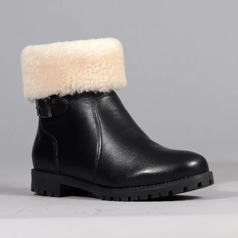 Froggie Pat Leather Fur Collar Ankle Boot - Black