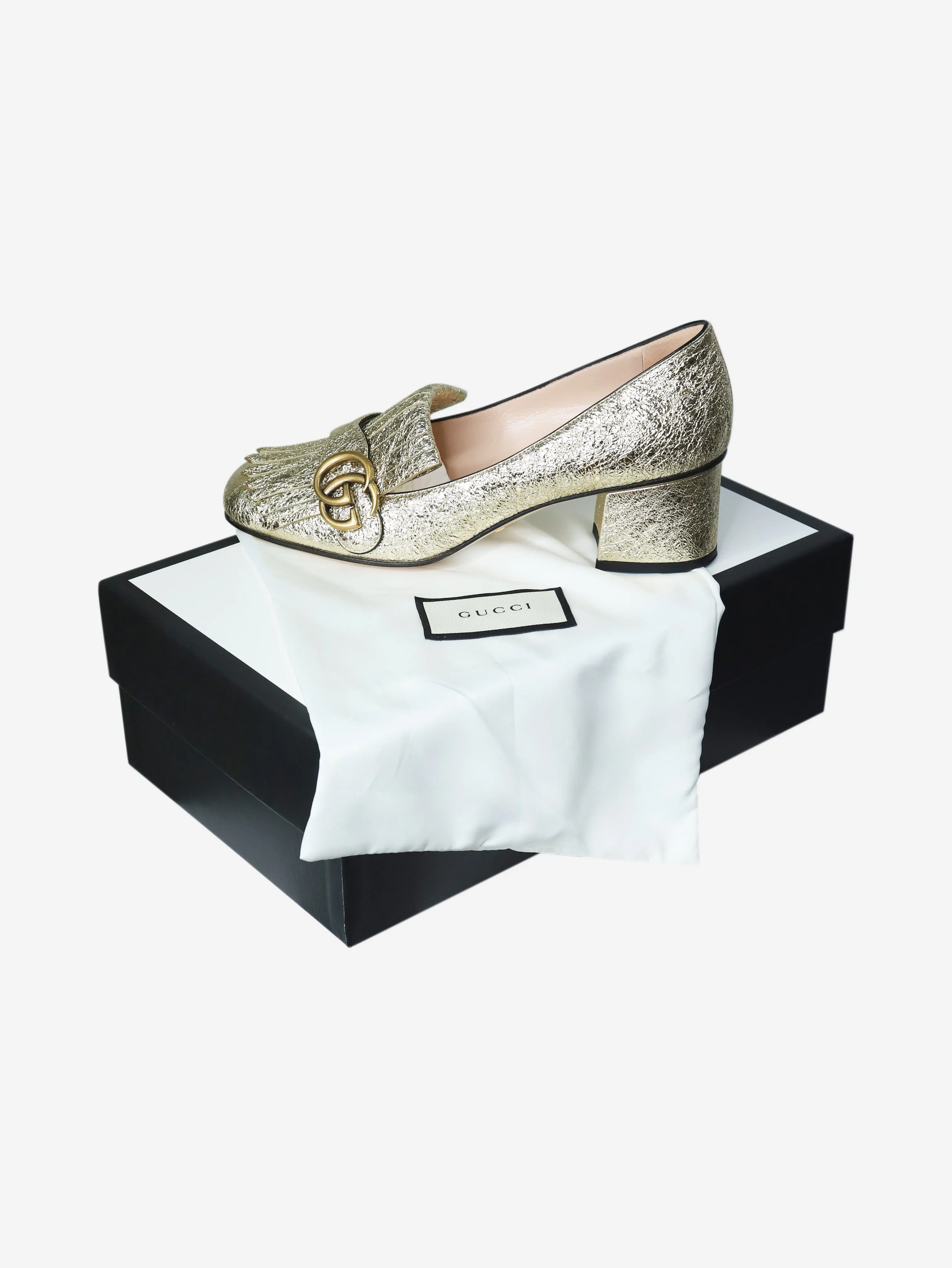 Gold frilled GG emblem heels - size EU 38.5