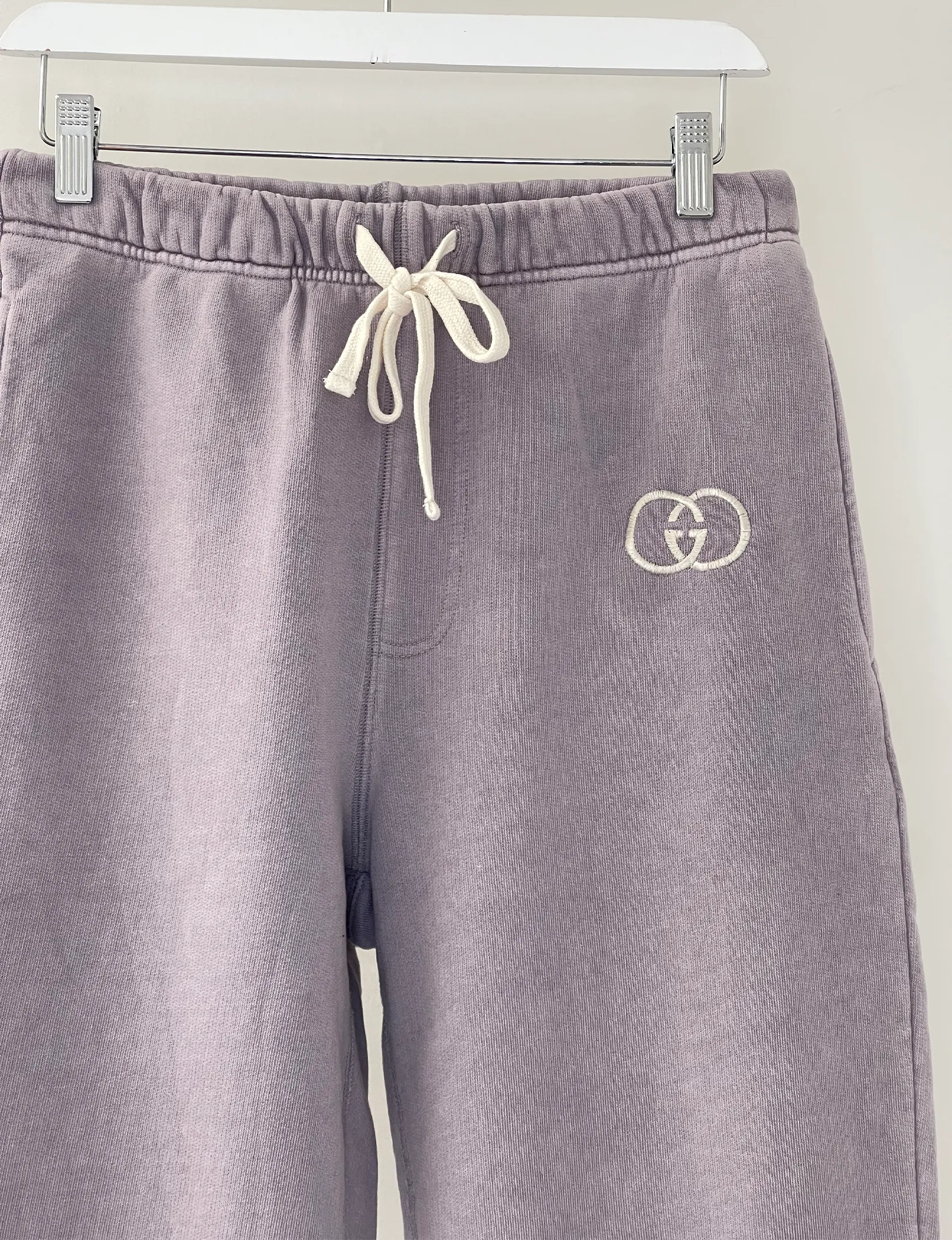 Gucci Cream Embroidered Fleece Sweatpants, Lavender