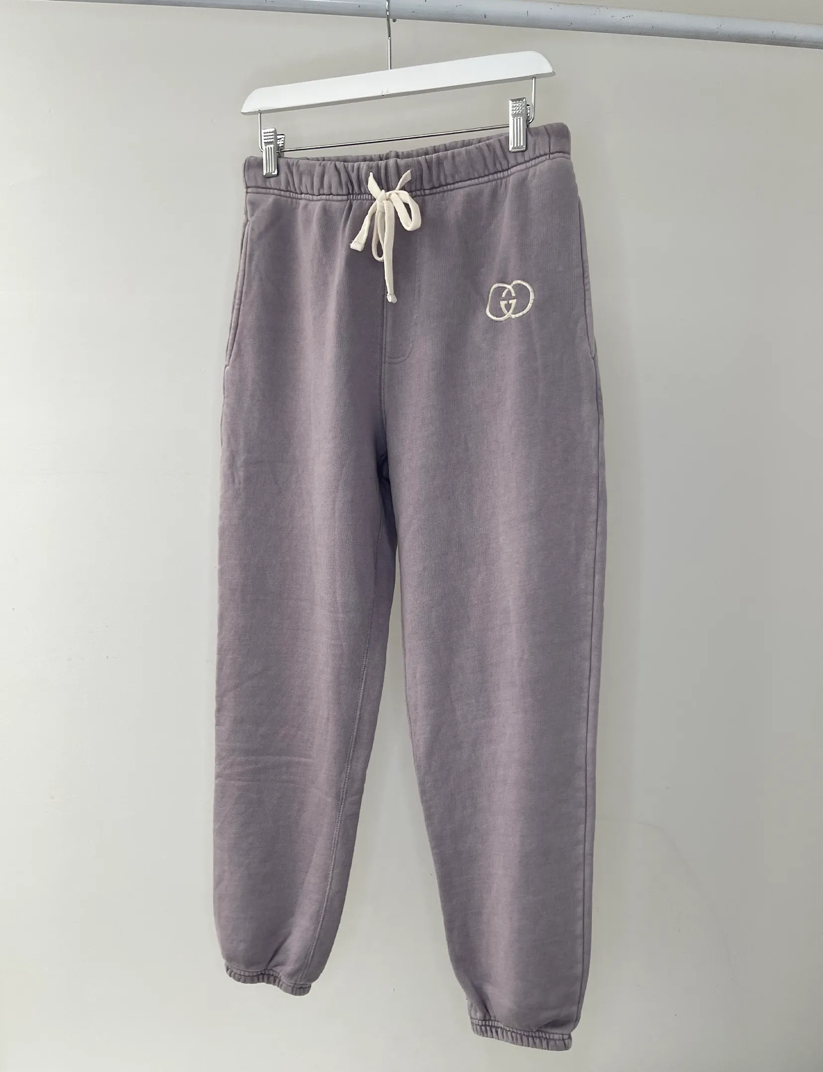 Gucci Cream Embroidered Fleece Sweatpants, Lavender