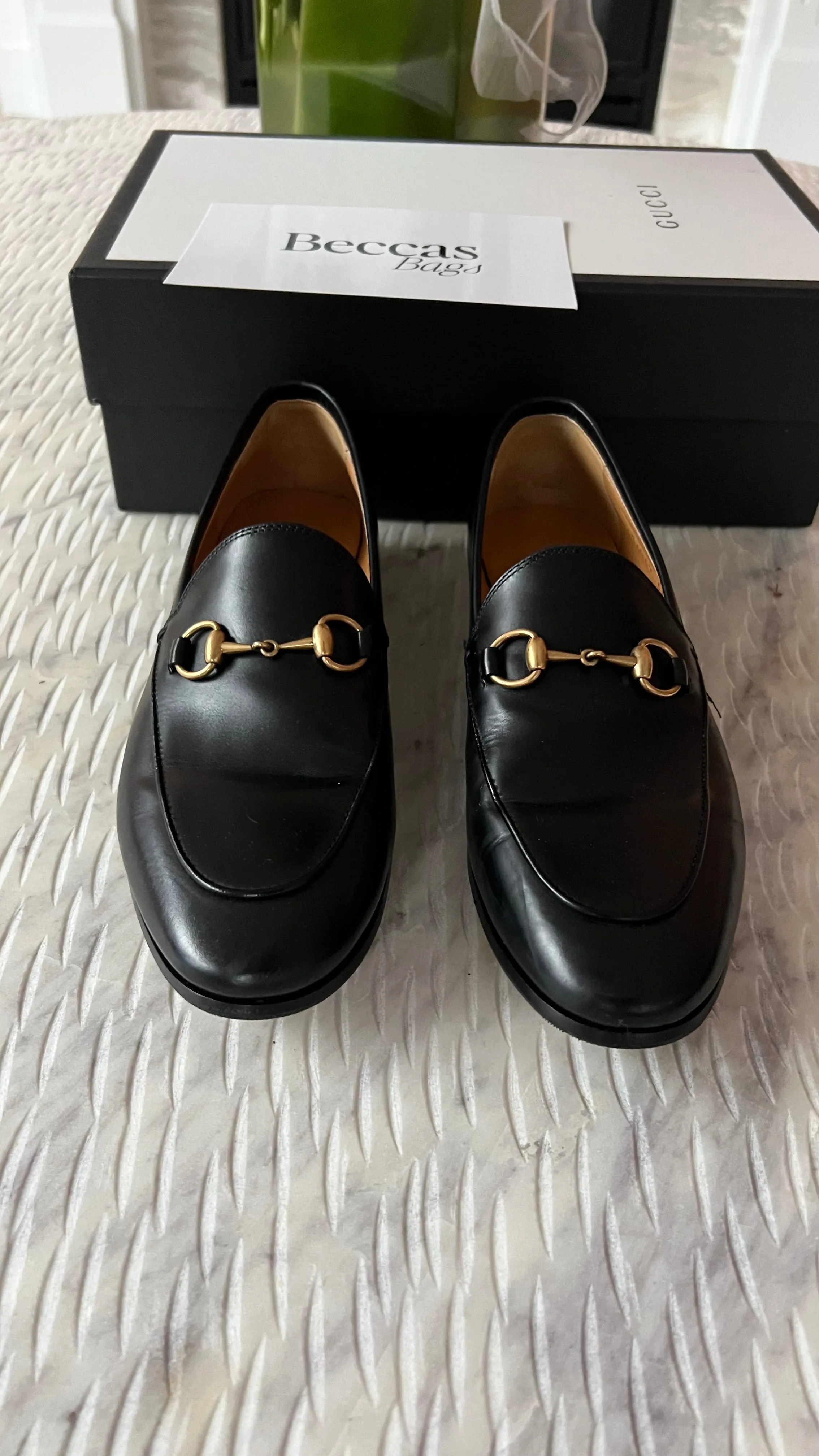 GUCCI Womens Leather Horsebit Loafers