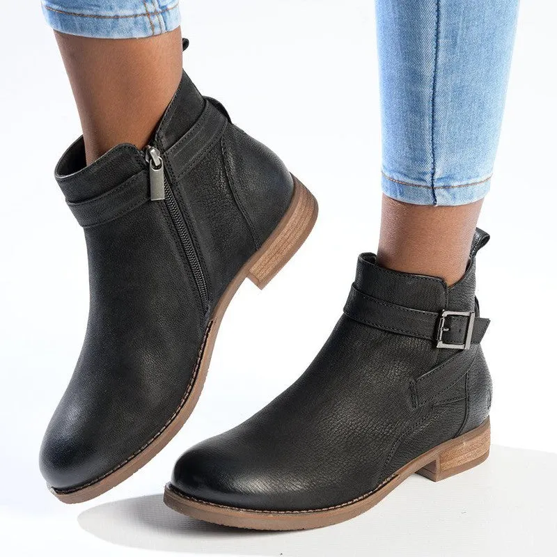 Hush Puppies Elizabeth Leather Side Strap Ankle Boot - Black