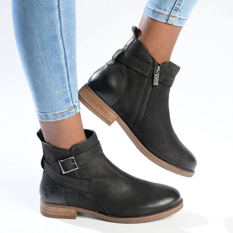 Hush Puppies Elizabeth Leather Side Strap Ankle Boot - Black