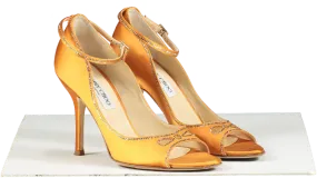 Jimmy Choo Orange Dimante Embellished Satin Heels UK 5.5 EU 38.5 👠