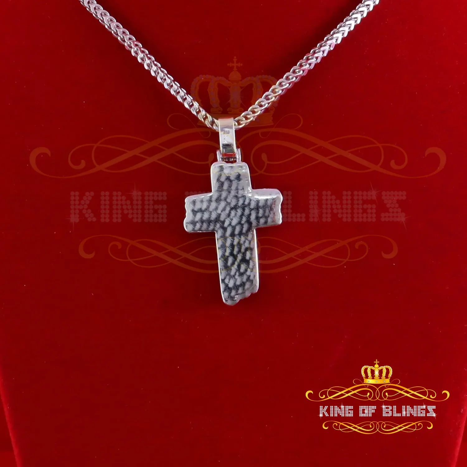 King Of Bling's 3.0ct VVS D Moissanite White Sterling Silver Charm Cross Pendant Men's & Women's