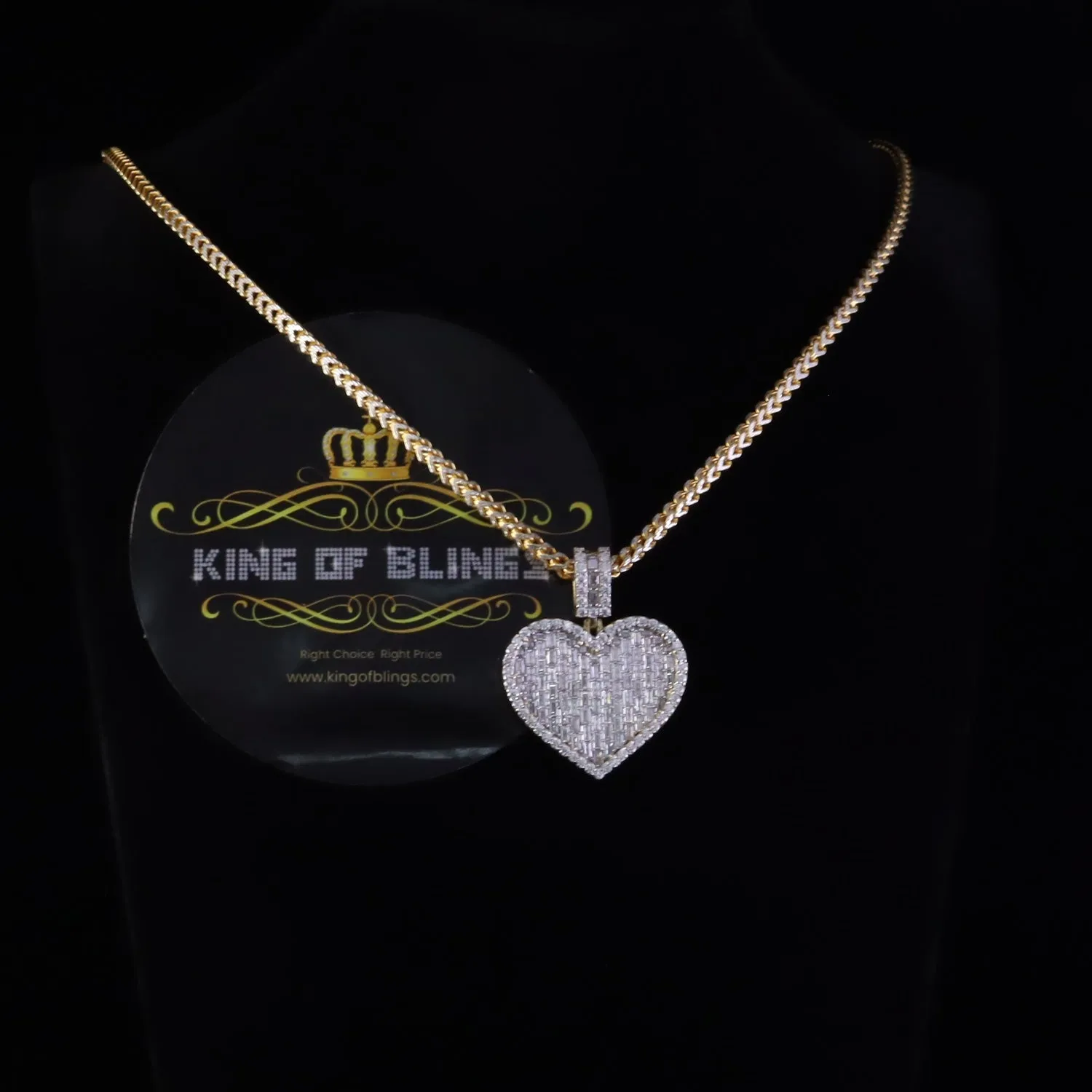 King Of Bling's 925 Yellow Silver6.50ct VVS D Clr. Moissanite Baguette Heart Pendant for Women's