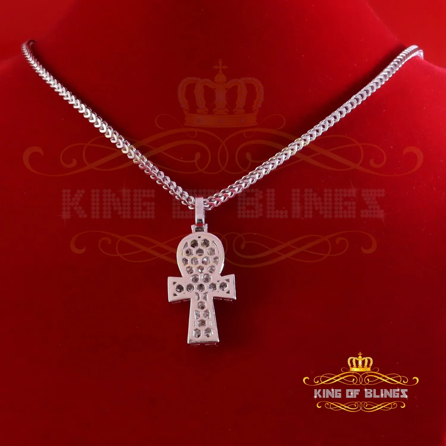 King Of Bling's New Men's White Silver 3.50ct VVS 'D' Moissanite Charm Ankh Pendant Womens