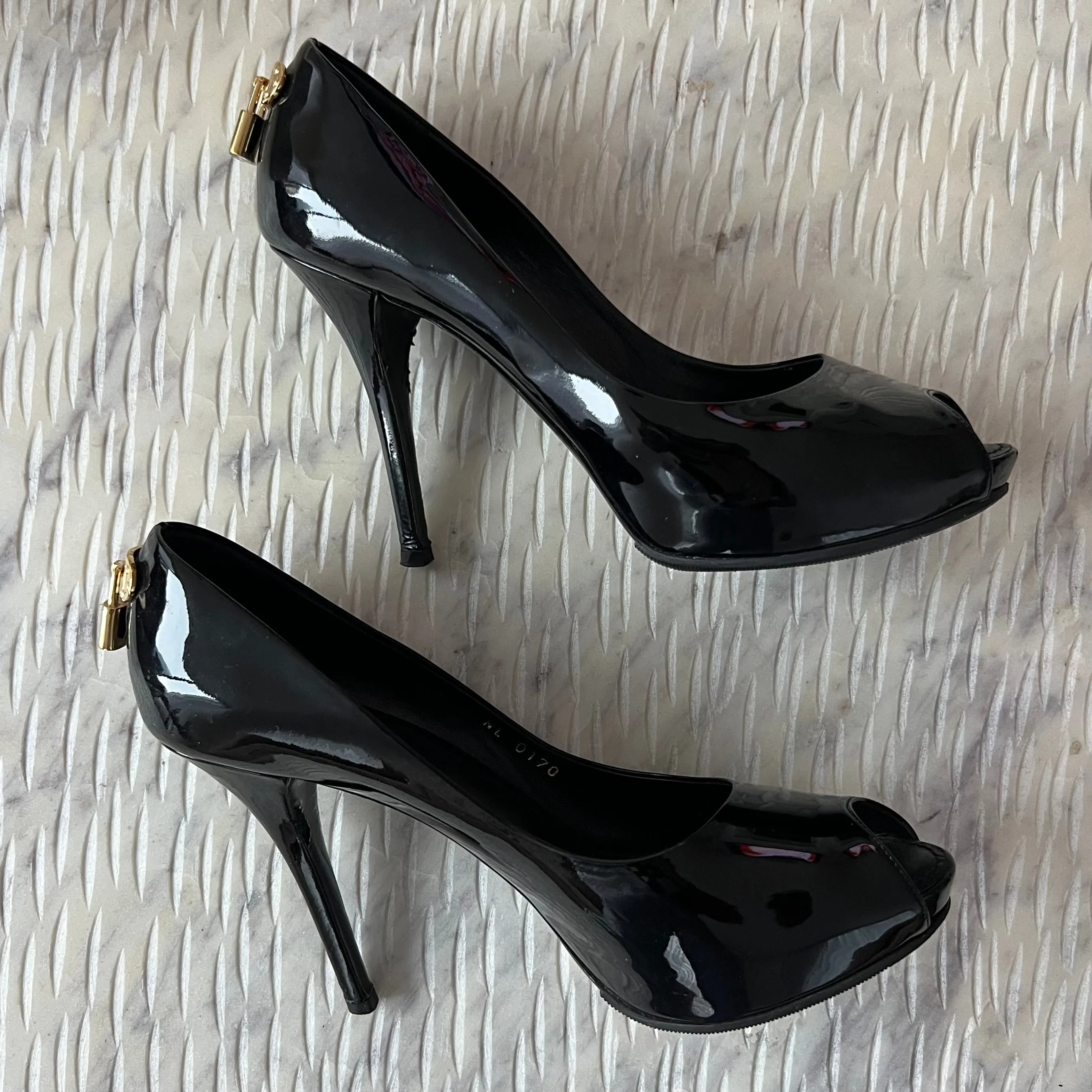 Louis Vuitton Black Patent Lock Heels