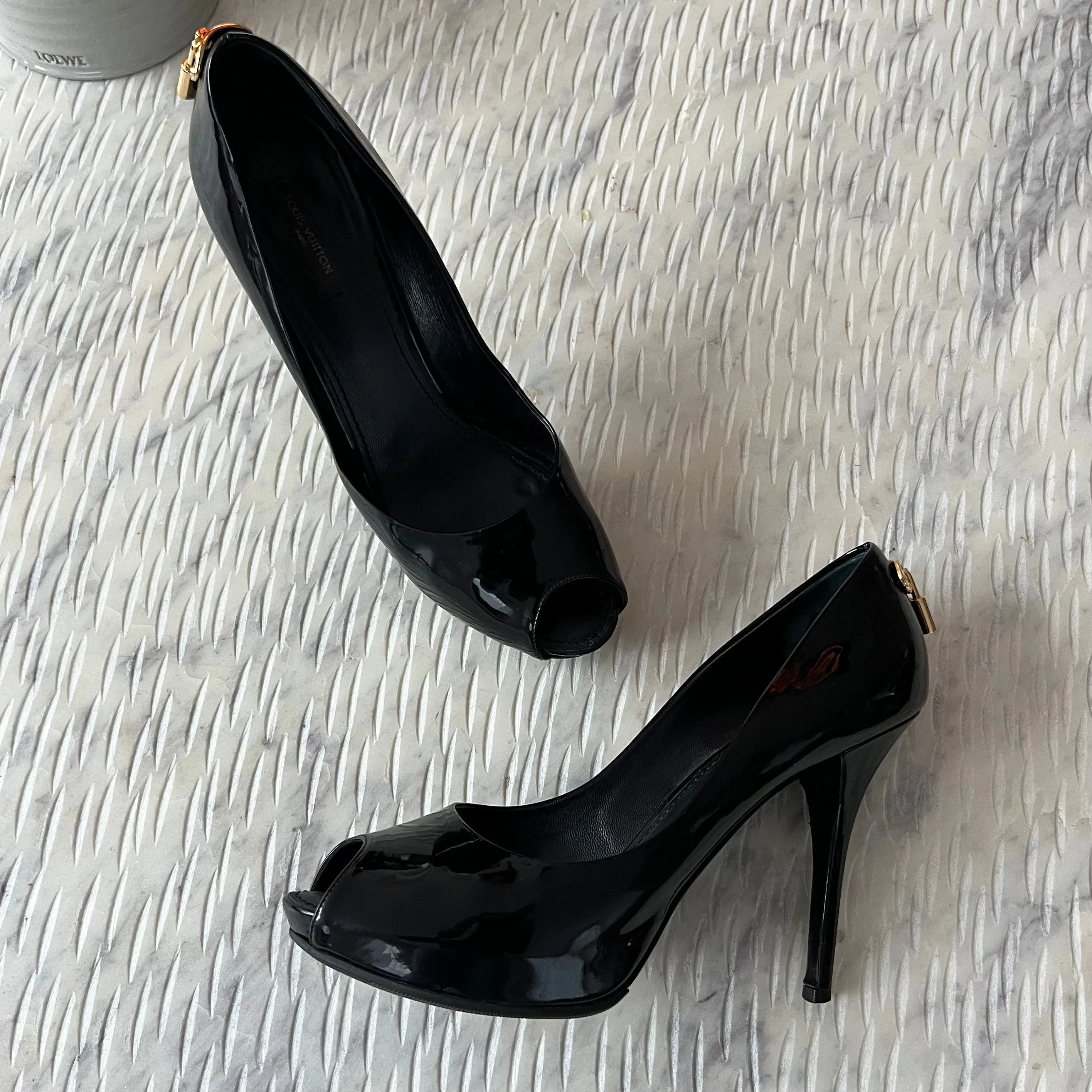 Louis Vuitton Black Patent Lock Heels