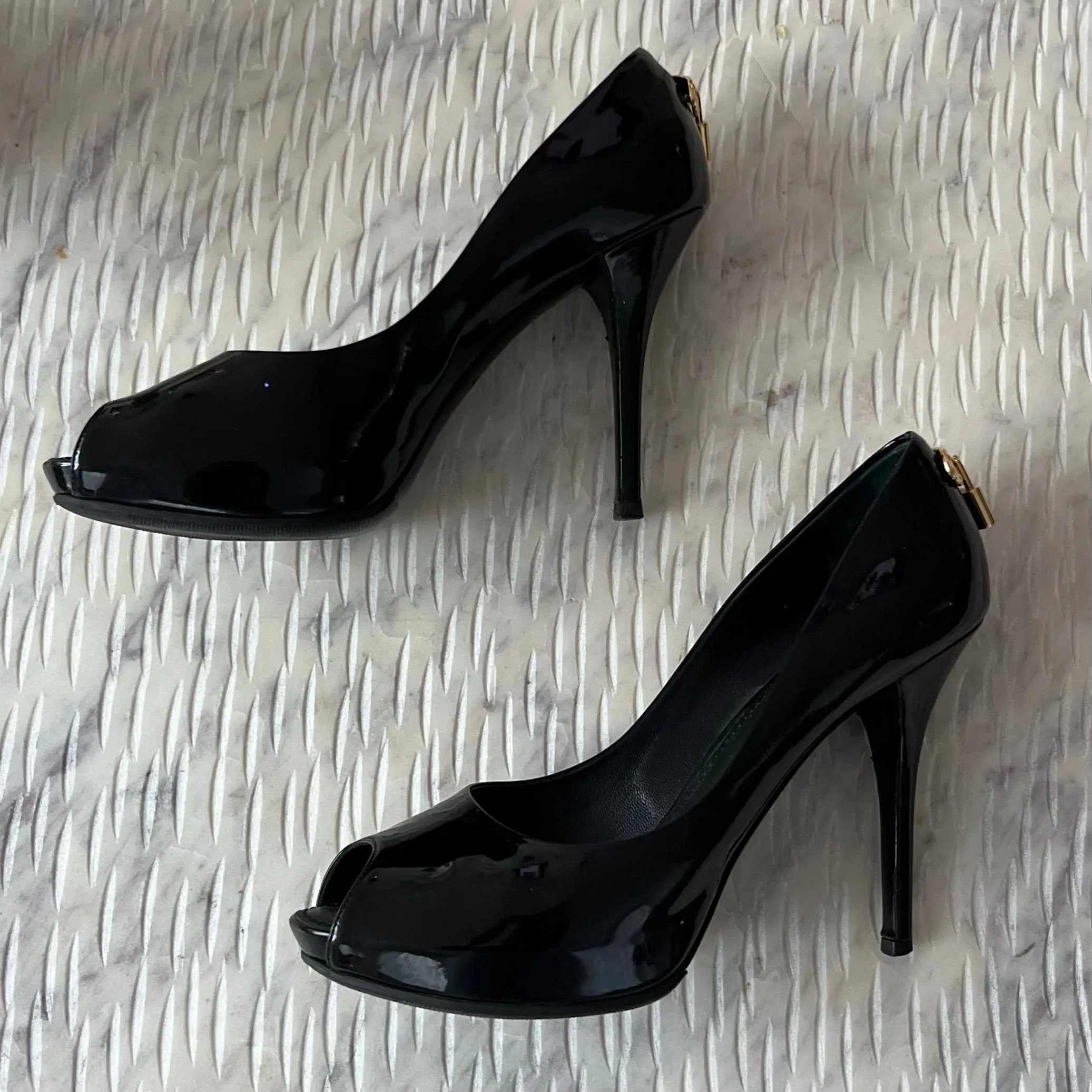 Louis Vuitton Black Patent Lock Heels