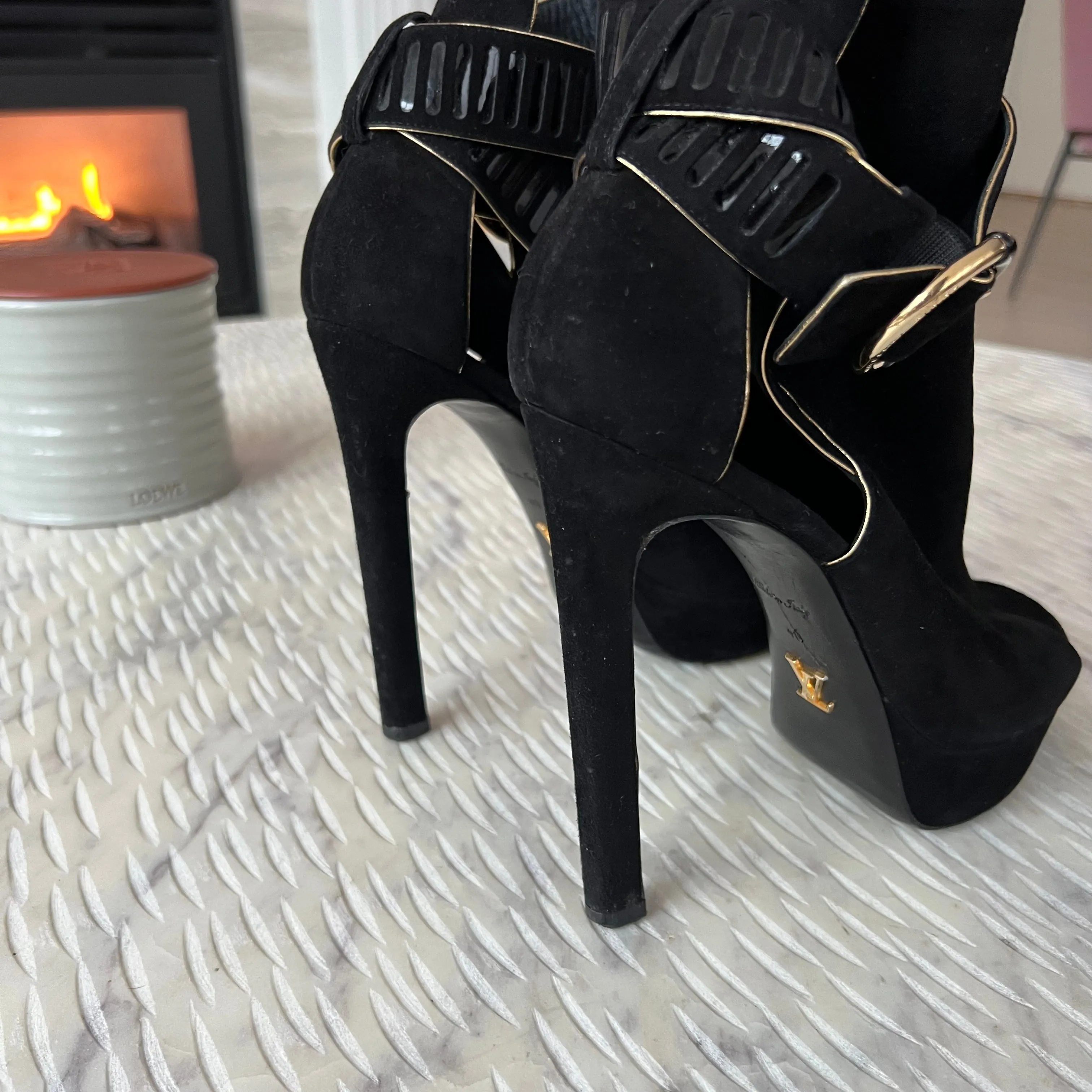 Louis Vuitton Black Suede Heels