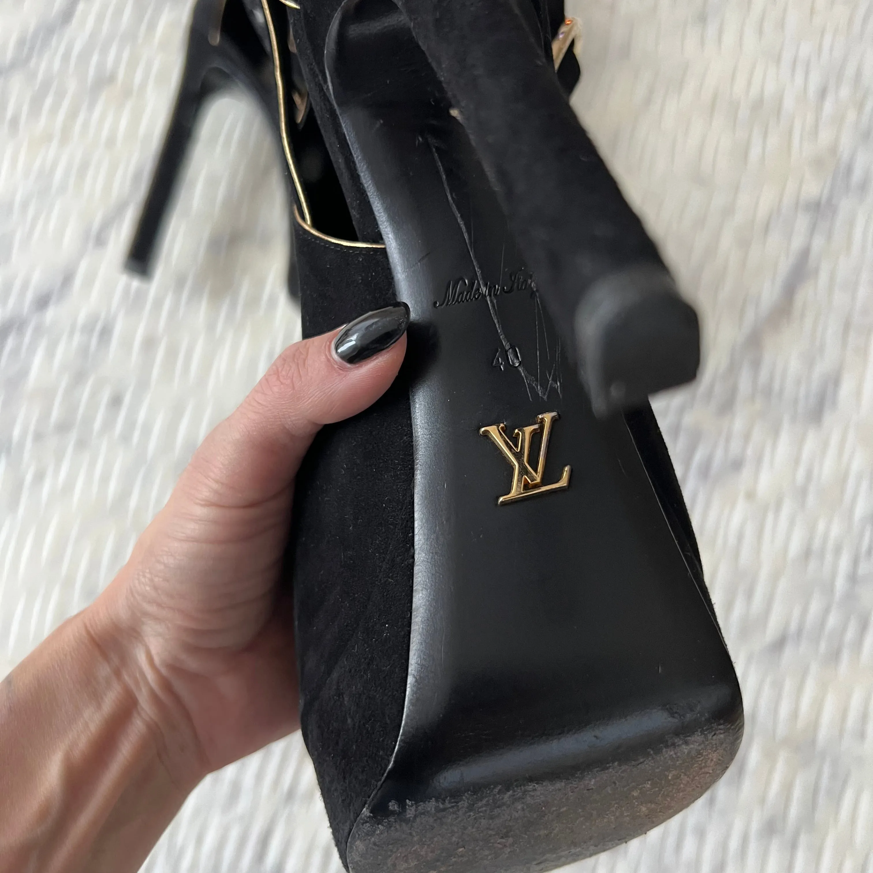 Louis Vuitton Black Suede Heels