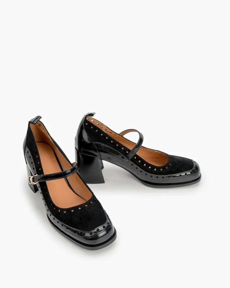 Mary Jane Ankle Strap Round Toe Mid Heel Pumps Oxfords