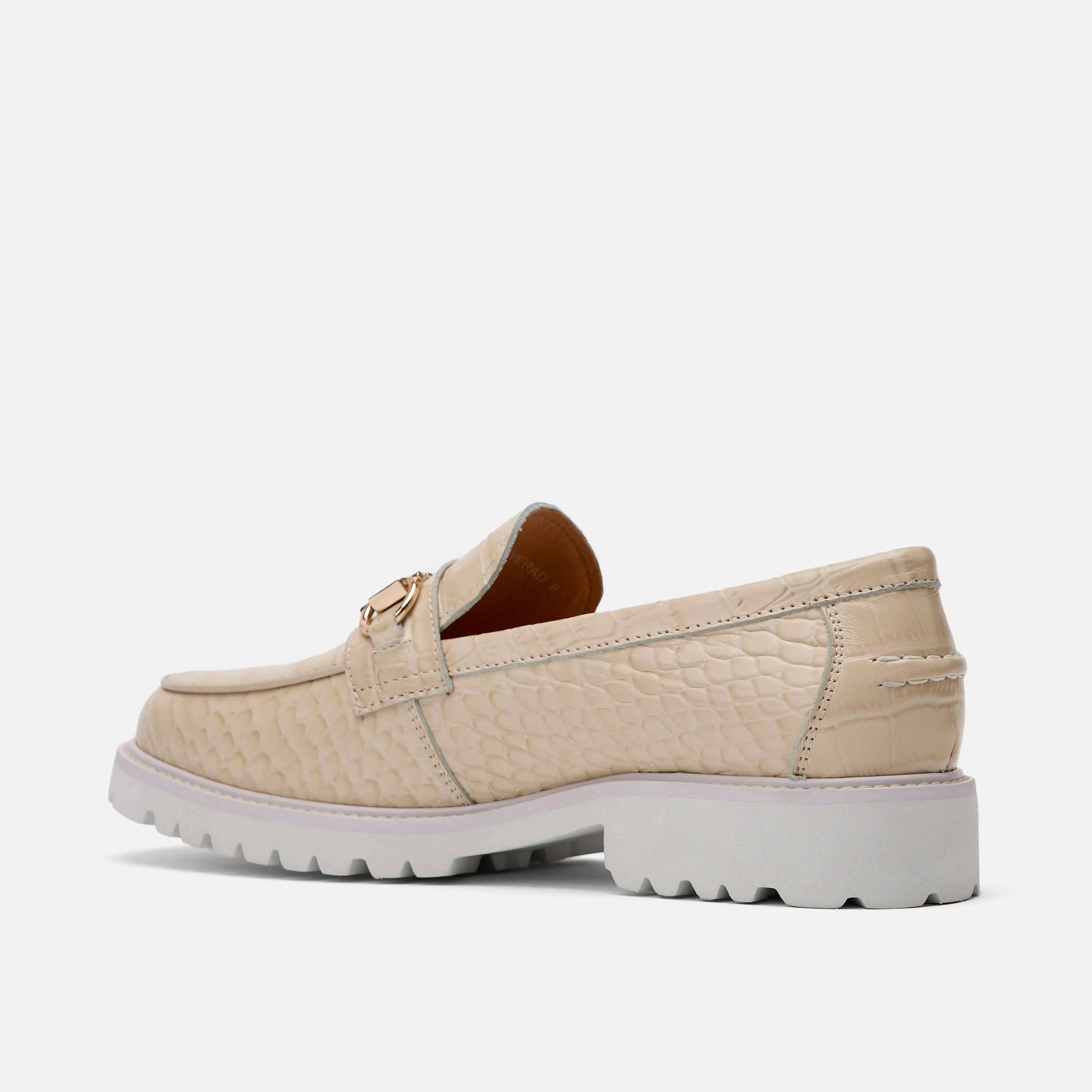 Ms. Boulevard Beige Croc Leather Bit Loafers