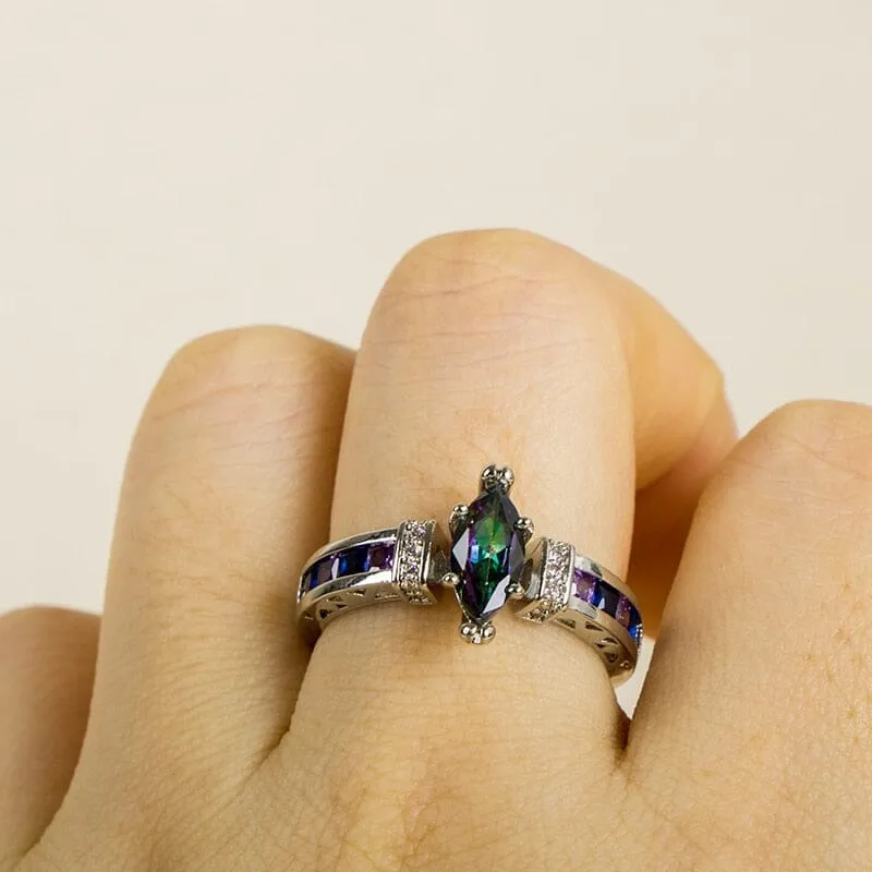 Party Jewelry Fire Mystic Topaz Ring - 925 Sterling Silver