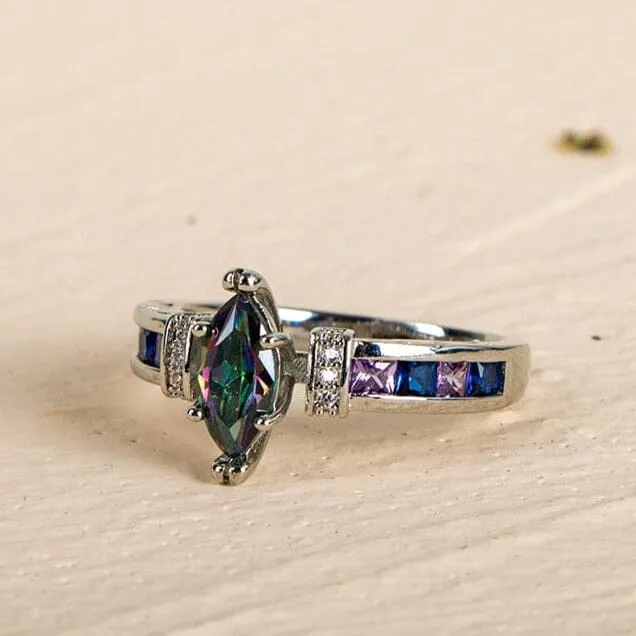 Party Jewelry Fire Mystic Topaz Ring - 925 Sterling Silver