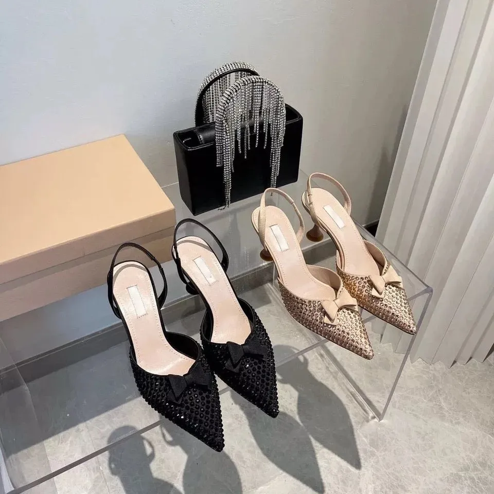 Pointed Toe Bow Glitter Heels